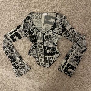 Garage Mesh Newsletter Printed Long Sleeve Top